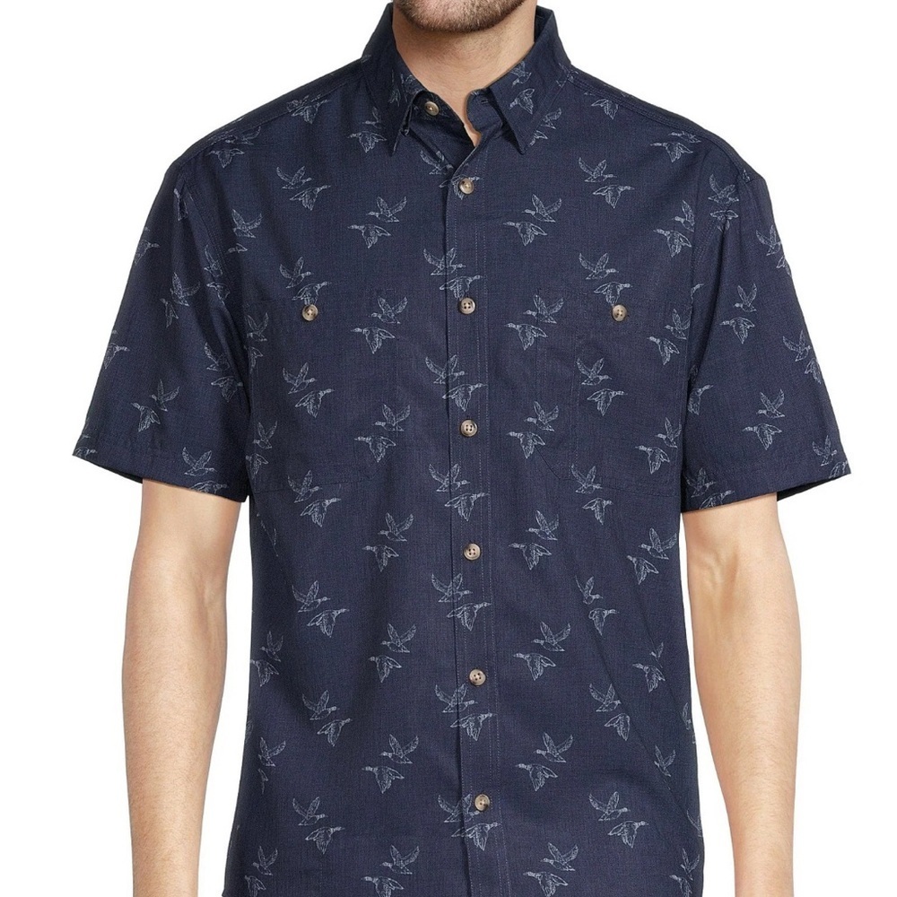 Roundtree & Yorke Performance Vented Short-Sleeve Bird Print Fishing Shirt M NWT